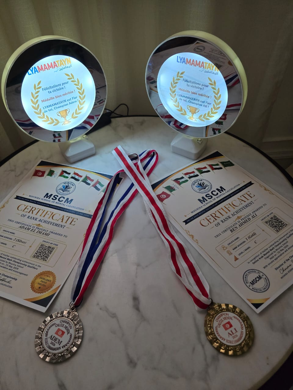 Médailles et certificats de nos champions de calcul mental